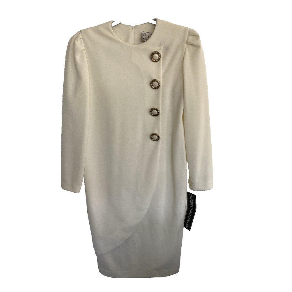NWT 1980's Vintage KRISTY MICHAELS Women's Dress Size 12 Ivory Made in USA
